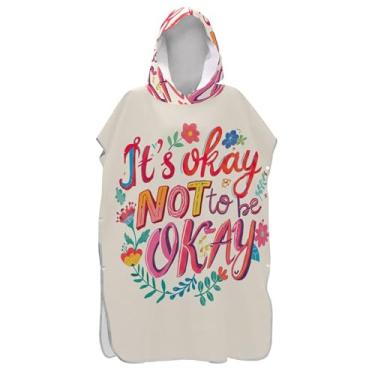 Imagem de TSENQUE Poncho de surfe plus size para adultos trocador de roupas de banho com capuz toalhas coloridas frase minimalista ponchos adultos para mulheres