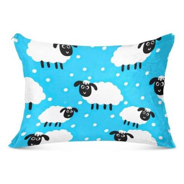 Imagem de Linda fronha decorativa azul ovelha branca com zíper king queen tamanho padrão fronha engraçada macia para cama, tamanho king, 50,8 cm x 101,6 cm