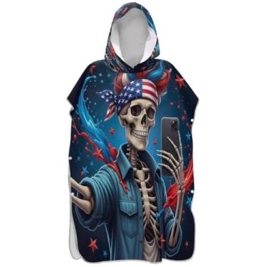 Imagem de Joisal Poncho de surf de esqueleto brincalhão para adultos trocador de roupa de banho com capuz toalha de banho de secagem rápida homens mulheres poncho com capuz