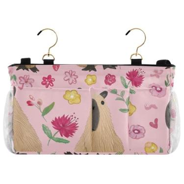 Imagem de TSENQUE Lindas flores de capivaras rosa para dormitório, organizador de cabeceira para cama, suporte de telefone de cabeceira personalizado