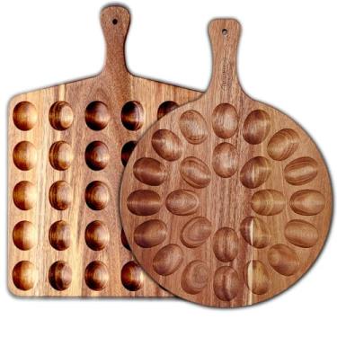 Imagem de Erwuldor Bandeja de ovos de madeira de acácia, pacote com 2 (24 furos redondos + 30 furos quadrados), bandeja de ovos cozidos, tábua de charcutaria multiuso e tábua de queijos para bancadas de cozinha