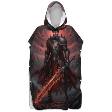 Imagem de Joisal Roupão para adultos, poncho de surfe, com capuz, toalha de natação, bonito, vestível, vermelho, fixe, guerreiro, ponchos de praia para homens