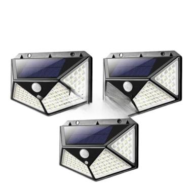 Imagem de Kit de 4 Luminárias Solar 100 LEDs com Sensor de Movimento, Refletor de Parede À Prova d'Água IP65, Iluminação Externa para Jardim e Segurança Residencial (3 peça)