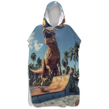 Imagem de Joisal Roupão de mudança de tamanho grande para adultos poncho de surfe com capuz toalha de natação engraçado dinossauro unissex adulto poncho com capuz