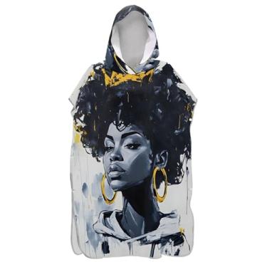 Imagem de TSENQUE Poncho de surfe para trocador de roupas de banho de praia com capuz absorventes unissex poncho adulto com capuz mulher legal arte preta
