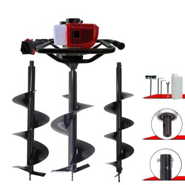 Imagem de Perfurador de Solo Profissional Anmax GD520B À Gasolina 2T 52cc 2,2HP de Potência + KIT 3 Brocas 80X20 80X25 80X30 Para Plantio e Construção Civil
