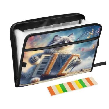 Imagem de Acordeão de gato musical organizador de material escolar A4 pasta de arquivo sanfonada tamanho carta com bolsa frontal para lápis