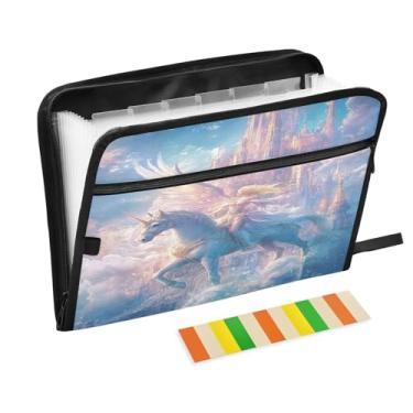 Imagem de Unicorn Castle Pasta de arquivo sanfonada rosa com 13 bolsos com zíper e etiquetas organizador de recibos