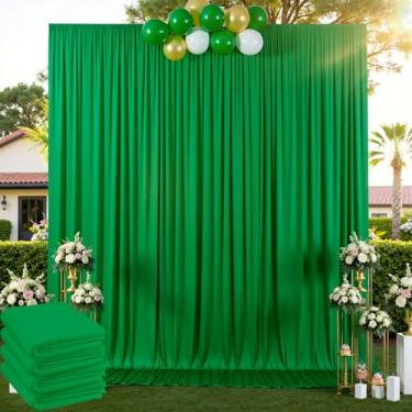 Imagem de Cortina de fundo verde sem vincos de 6 m x 3 m para festas, 4 painéis, 1,5 x 3 m, pano de fundo verde de poliéster sedoso para fotos de casamento, aniversário, chá de bebê, fundo fotográfico