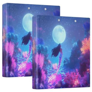 Imagem de Lindos fichários escolares de sereia, roxo, mar, 3 anéis, prancheta, pacote com 2, 3 pastas de anéis