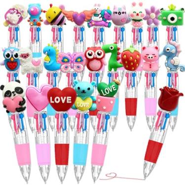 Imagem de BAISDY 24 canetas esferográficas divertidas para o dia dos namorados, animais fofos, 4 cores em 1, para artigos de festa e escritório em casa