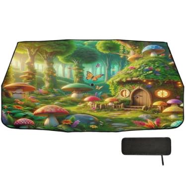 Imagem de Maravilhosa floresta cogumelo casa da árvore sombra sol carro para-brisa SUV cobertura completa carro persianas 147 x 75 cm guarda-chuva carro sombra