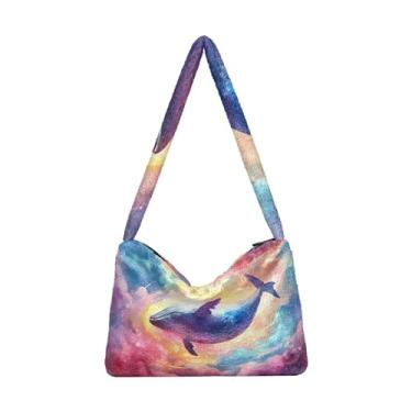 Imagem de Boo Spectre em bolsa de pelúcia preta e branca, bolsa feminina de pelúcia para uso ao ar livre, Fantasy Sea of Clouds and Whale-6, One Size