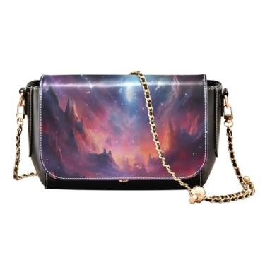 Imagem de Bolsa tiracolo para edifícios e casas na água com alça de corrente, bolsas tiracolo femininas de couro, bolsas transversais de verão para mulheres, Céu cósmico com várias estrelas e nebulosas - 2, One