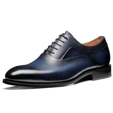 Imagem de Jepsen Gord Sapato social masculino de couro legítimo Oxfords luxuoso formal para negócios com costura rápida Blake, Pele de bezerro azul, 45