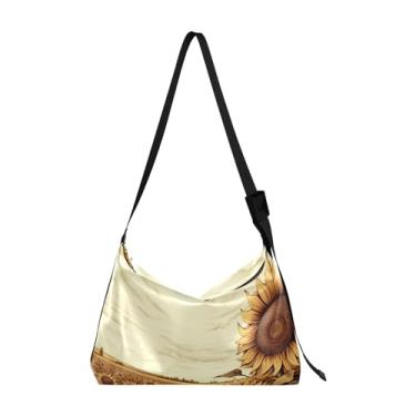 Imagem de Bolsa tiracolo de couro dragão verde, bolsa de ombro masculina, bolsa de couro sintético, Campo de girassol sépia - 1, One Size