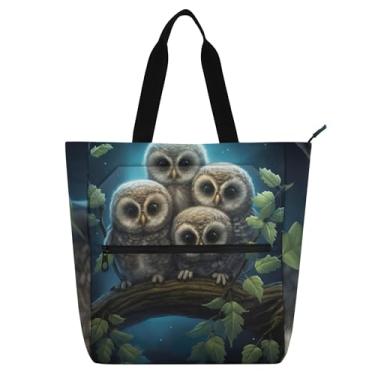Imagem de GAIGEO Bolsa de ombro com estampa de pássaros de corujas fofas para crianças, mulheres, com zíper, escola, trabalho, bolsa de ombro média reutilizável