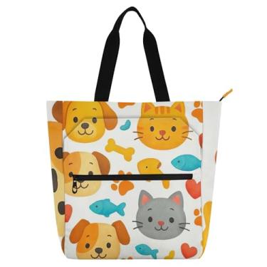 Imagem de GAIGEO Bolsas femininas fofas de desenho animado com cara de gato para trabalho, lona, faculdade, escola, bolsas carteiro, carteiro, amantes de livros