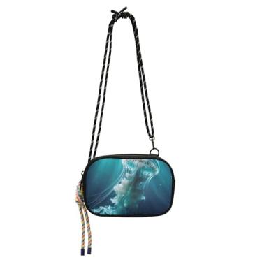 Imagem de Bolsa feminina Jellyfish Sea Blue Small Crossbody Bags over Shoulder Handbags Cute Phone Purses with Strap
