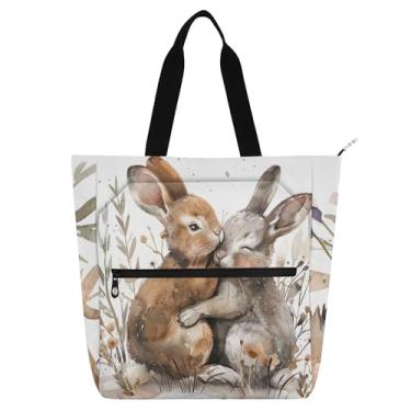 Imagem de GAIGEO Linda bolsa de trabalho de coelho coelho para mulheres, bolsa de lona para escola universitária, presente de professor para amantes de livros