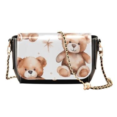 Imagem de GAIGEO Bolsa tiracolo de couro médio Beautiful Flower, bolsas transversais para mulheres de couro, Ursinhos de pelúcia marrom e branco - 3, One Size