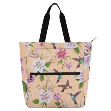 Imagem de GAIGEO Sacolas femininas coloridas de beija-flores florais para trabalho, lona, faculdade, escola, bolsas utilitárias, bolsas de escritório, amantes de livros