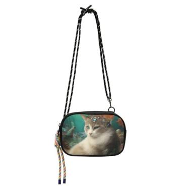 Imagem de TSENQUE Bolsa feminina transversal pequena engraçada flores de gato carteira para telefone bolsas femininas sobre ombro