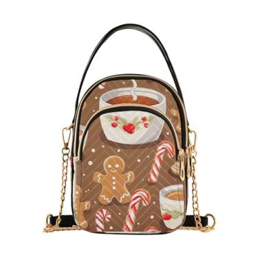 Imagem de GAIGEO Bolsa tiracolo feminina com textura tartã verde e preta, bolsa tiracolo moderna com corrente dourada, Pão de gengibre em cacau quente - 2, One Size