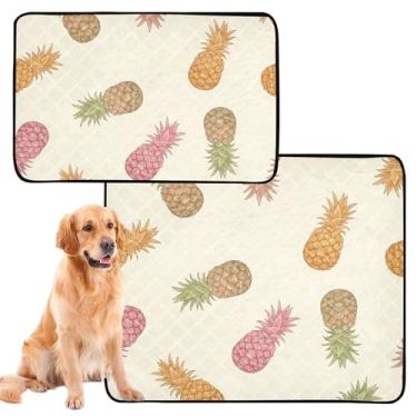 Imagem de Almofada reutilizável de abacaxi colorido bege para animais de estimação, gatos, cães, xixi, lavável, antiderrapante, impermeável, tapete de banheiro para cachorros, médio + grande, conjunto de 2
