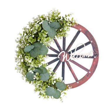 Imagem de IEUDNS Guirlanda de Natal em forma de roleta de madeira, com folhas verdes realistas, perfeita para decorar janelas, casas e paredes.