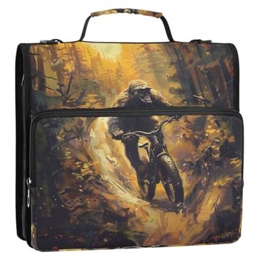 Imagem de Fichários de 3,8 cm, 3 anéis, bicicleta de equitação, gorila, divertida, com zíper, bolsa organizadora com alça para armazenamento básico escolar, estojo com alça