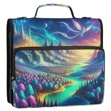 Imagem de 3 fichários de 3 anéis, anel D de 3,8 cm, fantasia, paisagem, fichário, organizador com zíper, bolsa organizadora com alça para portfólio de estudantes escolares e porta-pastas de anel