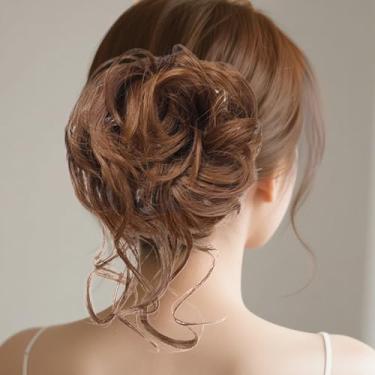 Imagem de Peça de cabelo para coque bagunçado | Extensão de coque de cabelo com clipe de garra para mulheres | Acessórios de estilo, suporte de rabo de cavalo, postiços de cabelo para casamento, namoro, festa