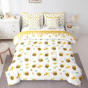 Imagem de Erosebridal Cama de abelha rústica em uma bolsa para crianças, meninos, meninas, conjuntos de cama King Honeybee, 7 peças, edredom de jardim floral, conjuntos de cama de fazenda com conjunto de