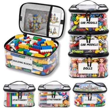 Imagem de Pacote com 6 sacos de armazenamento de brinquedos transparentes extragrandes com etiqueta e bolso – Bolsas organizadoras versáteis à prova d'água para tijolos de Lego, jogos de tabuleiro, blocos de