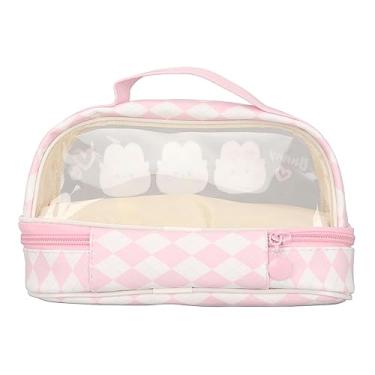 Imagem de Phefop Estojo de Lápis Fofo, Coelhinho, Camada Dupla, à Prova D'água, Bolsa Cosmética Transparente, Essencial para Viagem Com Alça para Material Escolar, Viagens de Escritório