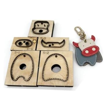 Imagem de YJIUYUANQ Molde de artesanato de couro com pingente de boi, perfurador e cortador de madeira para projetos DIY