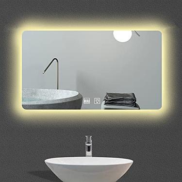 Imagem de TRGCJGH Espelho de banheiro de LED inteligente com luzes, espelho de banheiro iluminado por LED, luz regulável de maquiagem antiembaçamento com interruptor de toque, luz quente - 100 * 75 cm