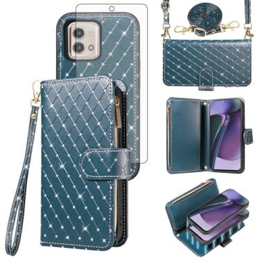 Imagem de Capa carteira compatível com Motorola Moto G Stylus 5G 2023 com zíper para celular e protetor de tela, alça transversal, flip com glitter, porta-cartões, capa para celular para GStylus G5 XT2317DL