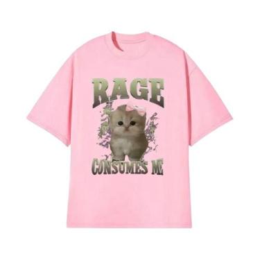 Imagem de Camiseta Feminina Engraçada Com Meme De Gato Rage Consumes Me Kawaii C