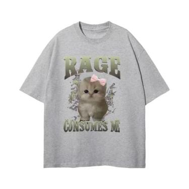 Imagem de Camiseta Feminina Engraçada Com Meme De Gato Rage Consumes Me Kawaii C
