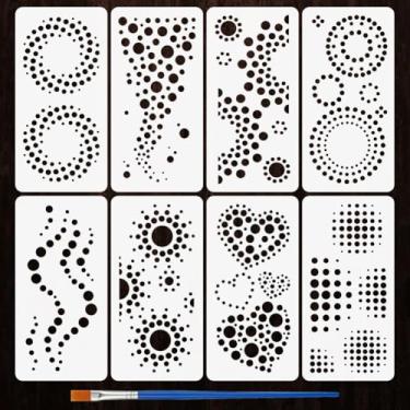 Imagem de FINGERINSPIRE 8 peças de estênceis de círculo geométrico, 12 x 24 cm, com pincel, bolha, estêncil, sol, corações, molde de desenho, reutilizável, estêncil de pintura de plástico PET para parede de
