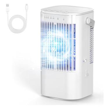 Imagem de SPXMQSS Refrigerador de ar portátil, mini ar condicionado com alça 900ml resfriador de ar evaporativo pequeno com 3 velocidades de vento e 7 luz noturna para quarto de casa