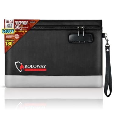 Imagem de ROLOWAY Bolsa de dinheiro à prova de fogo com trava para dinheiro, bolsa de documentos à prova de fogo de 3537 °C (31 x 21,6 x 4 cm), bolsa de dinheiro com zíper (preto)