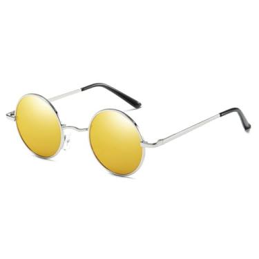 Imagem de Óculos de Sol Redondo Polarizado Unissex Amarelo-Prata UV400