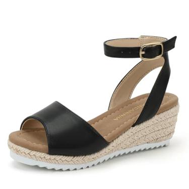 Imagem de PANDANINJIA Sandálias de cunha para meninas, alpargatas, salto plataforma para meninas, sapatos sociais com tira no tornozelo, sandálias para crianças pequenas e grandes sapatos de verão, Blackpu, 15