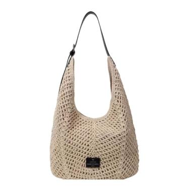 Imagem de Vaveren Bolsa feminina de tecido trançado, estilo tote, ideal para viagens, passeios ao ar livre e para o dia a dia.
