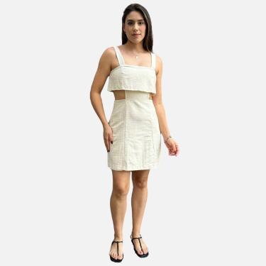 Imagem de Vestido Curto Decote Reto Em Algodão Com Linho Dzarm-Feminino