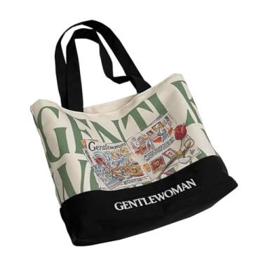 Imagem de RYZGOJV Sacola grande de lona de algodão super forte, bolsa de pano reutilizável para compras de supermercado, sacola elegante para mulheres - letras verdes