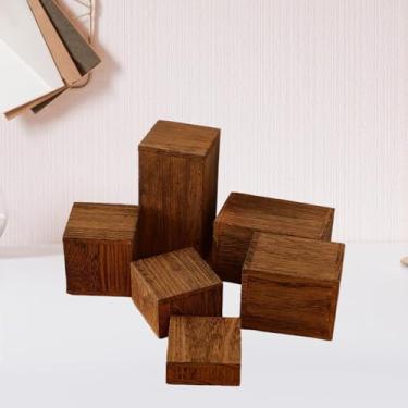 Imagem de Colaxi Conjunto de 6 expositores quadrados de madeira para joias, perfumes, calçados, cozinhas, prêmios e festas. Ideal para lojas, armários e outros, Cor de Madeira